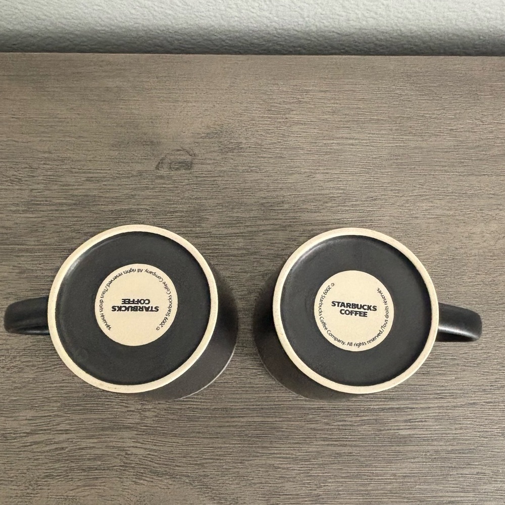 Starbucks • 2009 Matte Black Ceramic Mugs with White Glazed Rim - Set of 2 - Picture 6 of 11